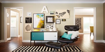 organic gallery wall ideas used in large living room
